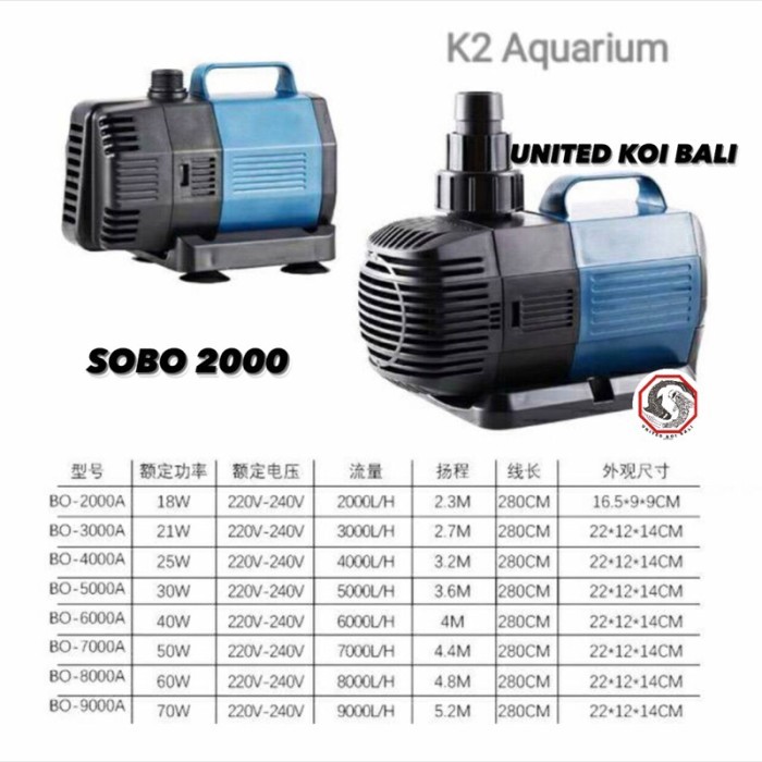 Mesin Pompa Sobo 2000 Mesin Pompa Kolam Ikan Koi Submersible Lowwatt N