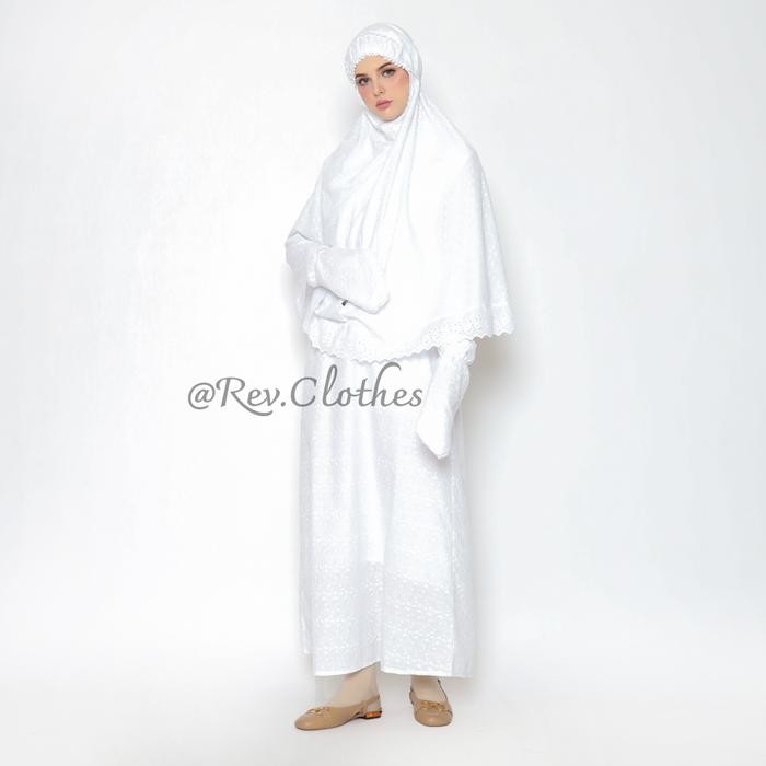 Gamis ihram wanita lengkap baju haji umroh wanita full bordir Muslim Putih