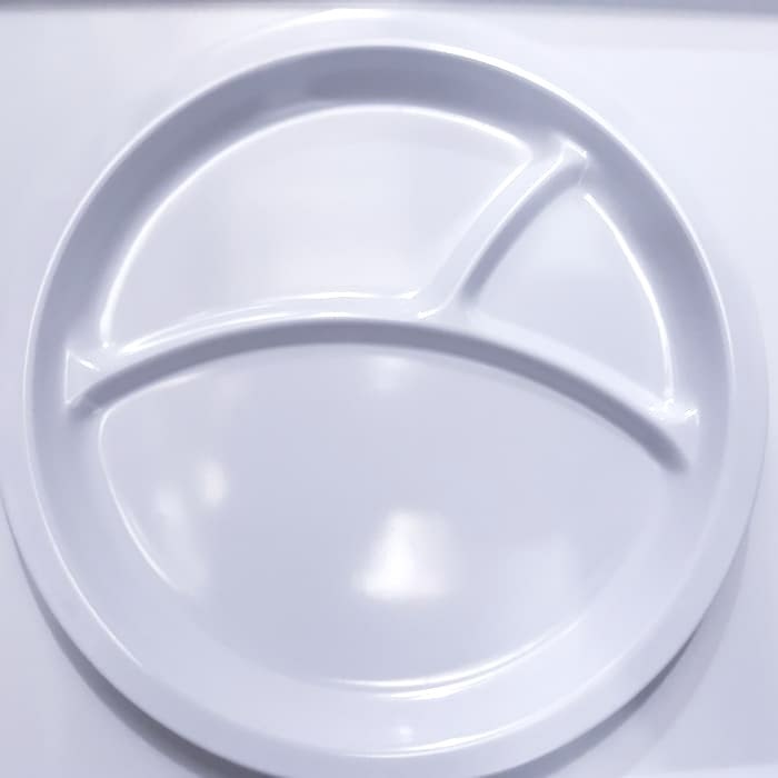 $$$$] Piring Onyx Sekat 3 Piring Makan Sekat Katering Melamin Piring Putih