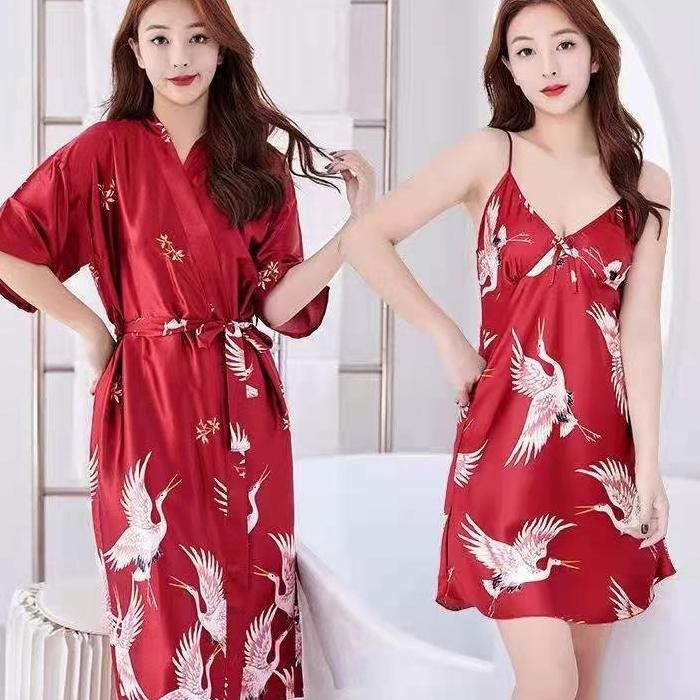 2024 Baru Baju Tidur Wanita E Utra Ling Baju Tidur Crane Pagi Jubah Piyama Wanita Twopiece Et