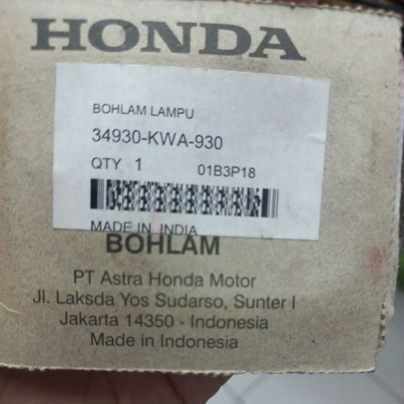 34930KWA930 – BULB (12V 10W), LAMPU SEIN MEGA PRO, SPACY, VERZA ORI AHM