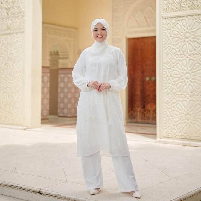 Zm Zaskia Mecca - Bivana Midi Dress Gamis - White Series - Binar Samudra - Raya Collection Premium B