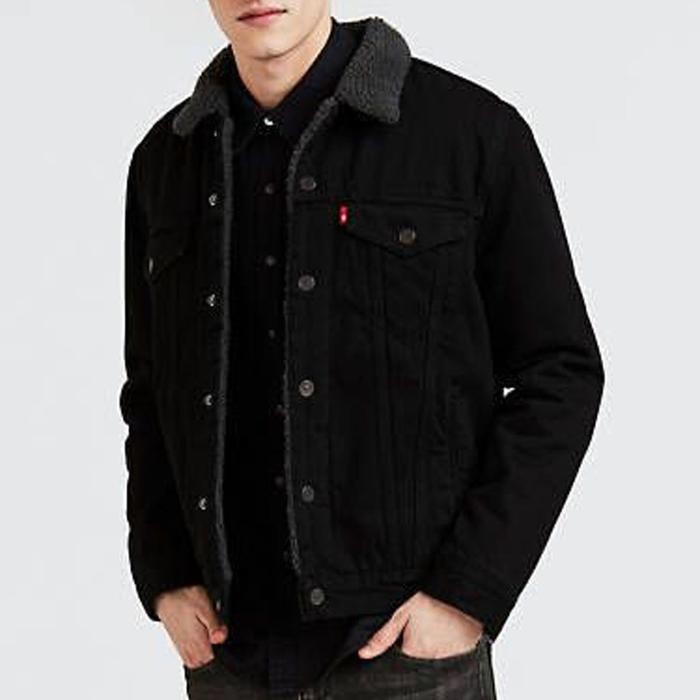 Jacket Jeans Sherpa Bulu Full Black Elegant Korea Jeans