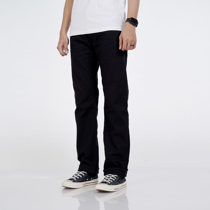 Volkvog Jeans Barbados Straight Celana Panjang Raw Denim Pria Slim Straight Hitam