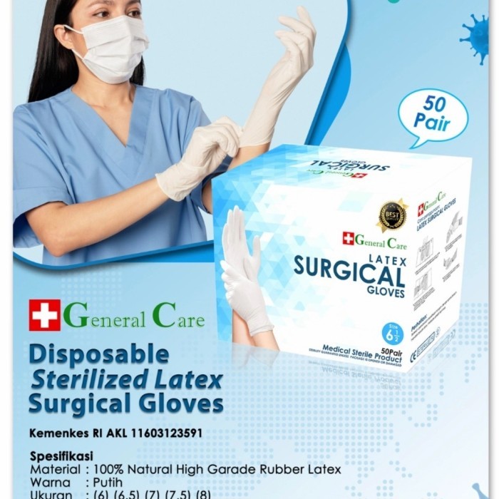 Sarung Tangan Steril Latex Surgical Gloves General care isi 100pcs