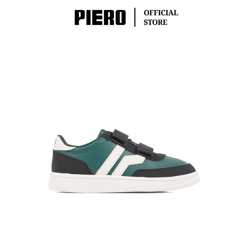 PIERO SEPATU SNEAKERS COURT DERBY JR GREEN BLACK OFF WHITE PIE1000158