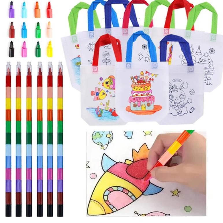 

DIY Colored Graffiti Bags Crayons Painting Handbag Non-woven Children Drawing Toys Color Cognition Painting Material TMZ