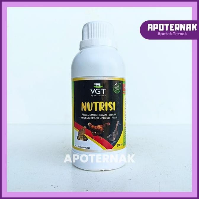 

READY VGT NUTRISI 250 ML - MENINGKATKAN PERTUMBUHAN & PRODUKSI AYAM BEBEK PEDAGING PETELUR IKAN SAPI KAMBING UNGGAS