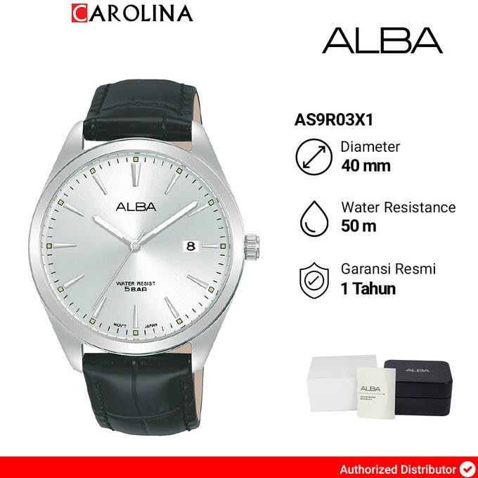 promo jam tangan pria alba as9r03x1 silver dial black leather strap