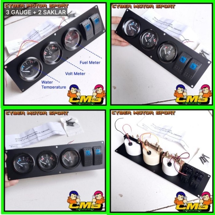 STOK TERBARU Gauge dashboard instrument cluster triple gauge. indikator mobil universal temperatur