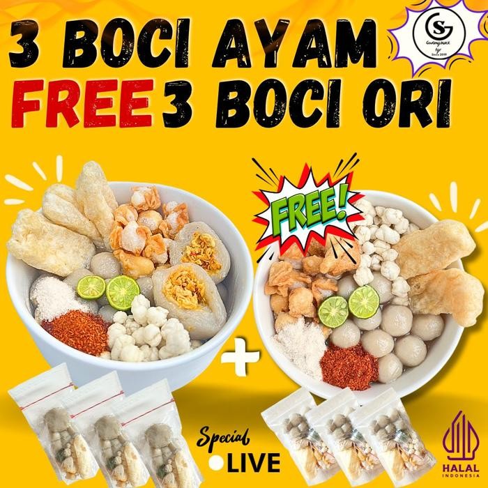 

TERPERCAYA [SPESIAL LIVE] Beli 3 Boci Ayam FREE 3 Boci Ori By GudangsnackTgr Instan Food Kaldu Pedas