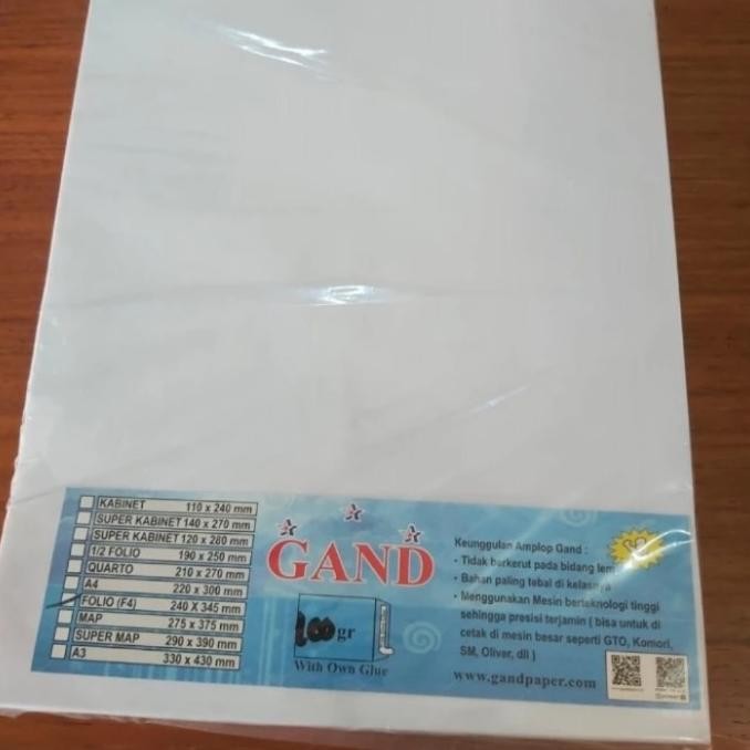 Produk Baru amplop putih F4 folio seal/lem 100gram ( pak 100 lembar)