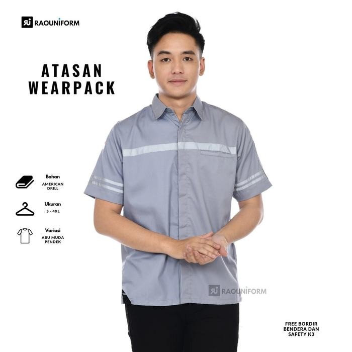 Seragam safety pria/Atasan wearpack lengan pendek/Kemeja safety pria/Baju seragam lengan