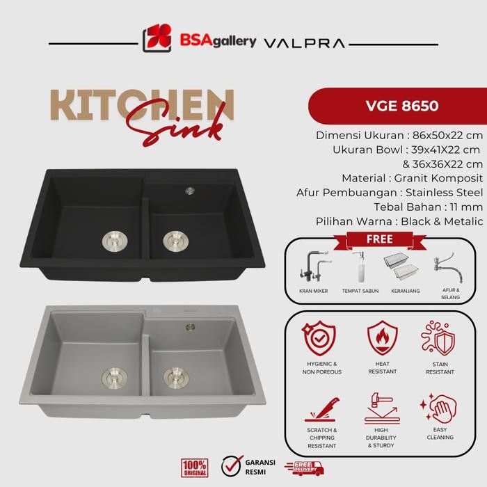 Granite Kitchen Sink V-GE 8650MT+ KERAN / BAK CUCI VALPRA BAHAN GRANIT