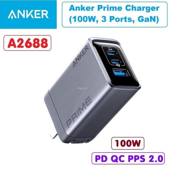 terbaru anker a2688 - anker prime charger 100w 3-ports gan technology - ultra-fast charging