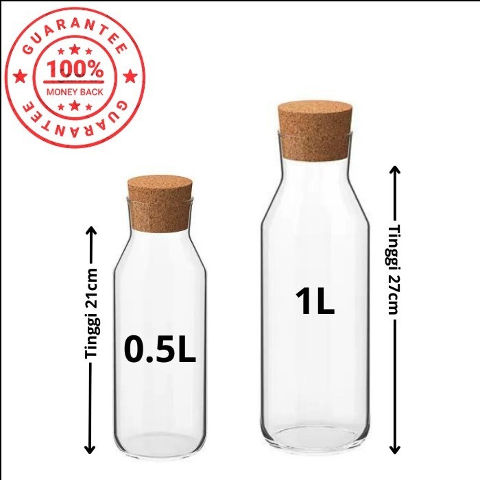 Botol kaca karafe pitcher Dengan Penutup Kayu