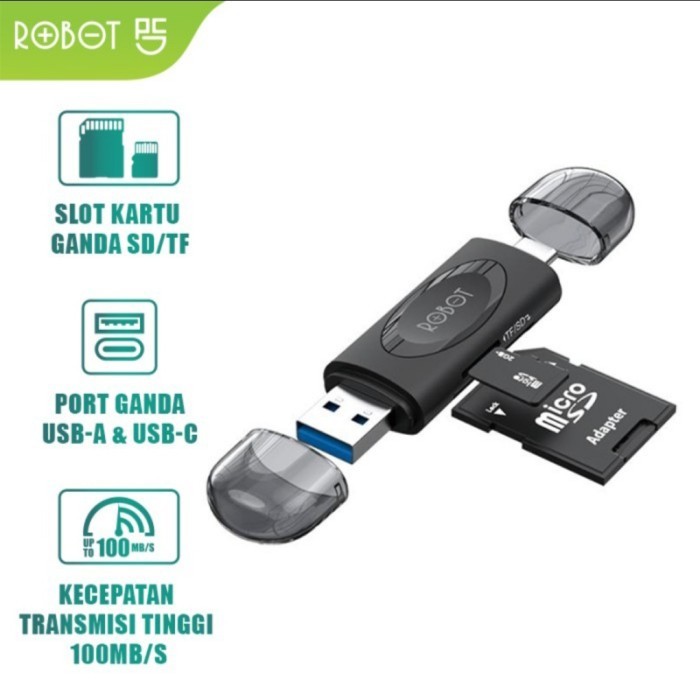 Robot CR302 / CR202 Card Reader Otg Type C - Robot Card Reader 2 in 1