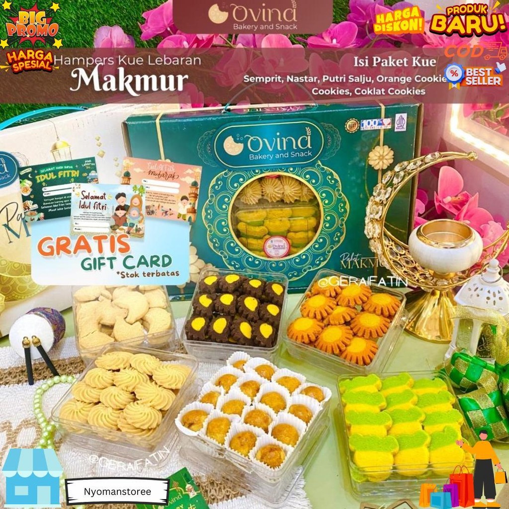 

Geraifatin!!! Paket Kue Lebaran Ovina / Endolita Makmur Isi 6 Toples Kue Kering Dibuat Tahun 2025 D Promo Puncak