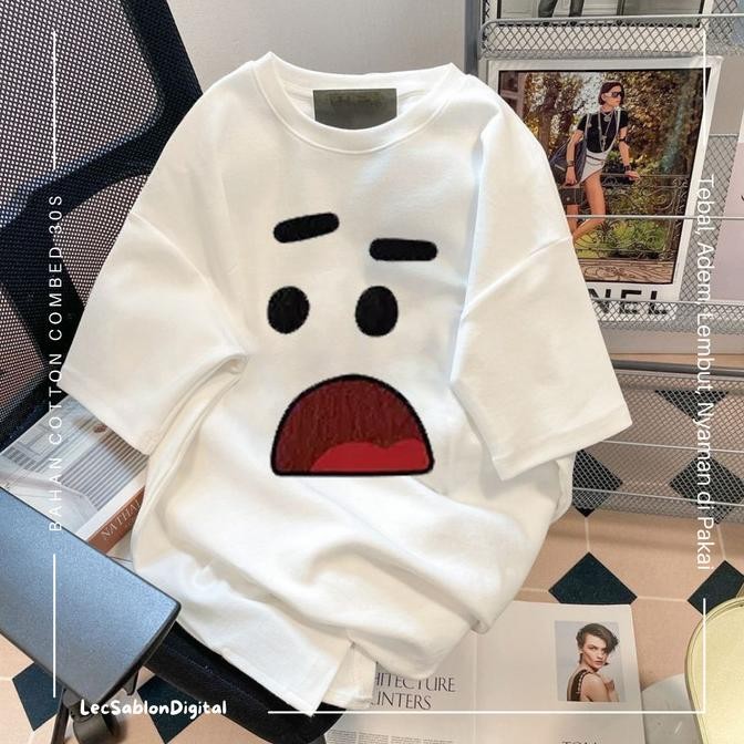 Kaos Oversize Face Shock Cartoon Pria dan Wanita Japan Korea Combed 24S PAS