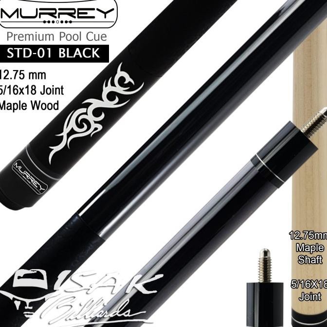 Murrey STD-1 - Maple Pool Billiard Cue Stick - Stik Biliar - Hitam