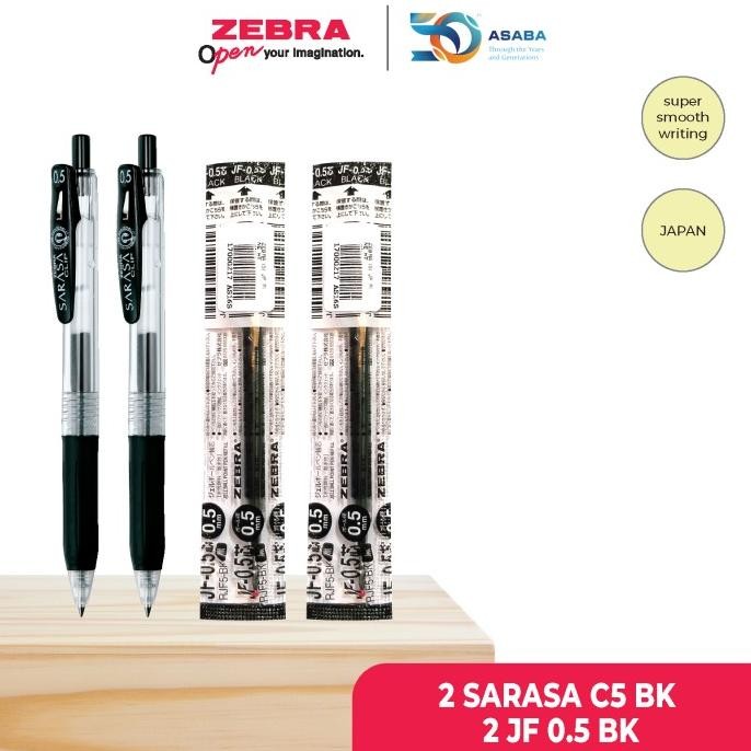 

diskon! zebra paket alat tulis pulpen gel sarasa 0.5mm (2 pcs) + refill sarasa 0.5 mm (2 pcs) ) - warna hitam