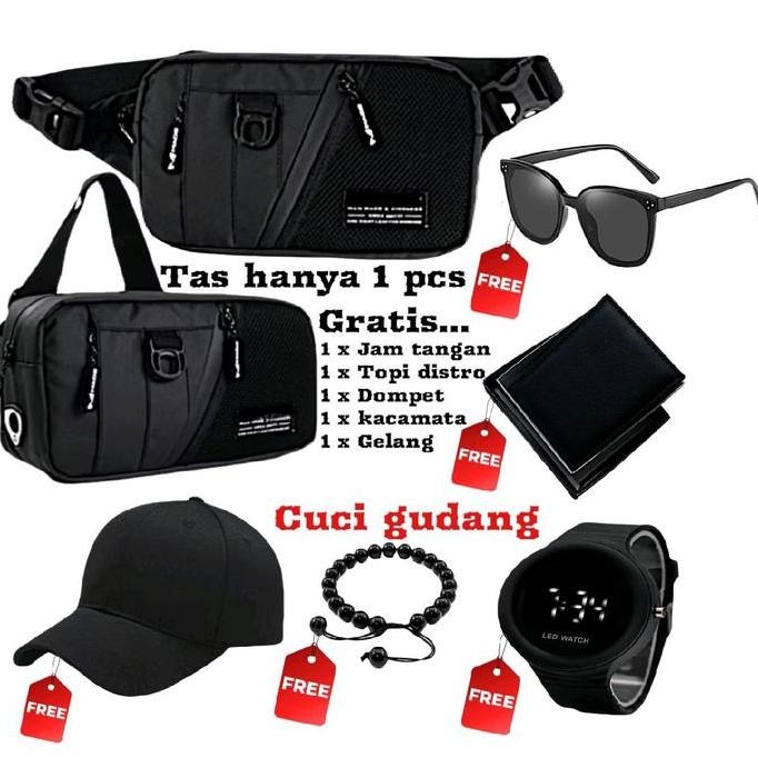 Siap Kirim Paket Cuci Gudang beli 1 dapat 6 Produk Jam Tangan digital tas pinggang waistbag pria wan