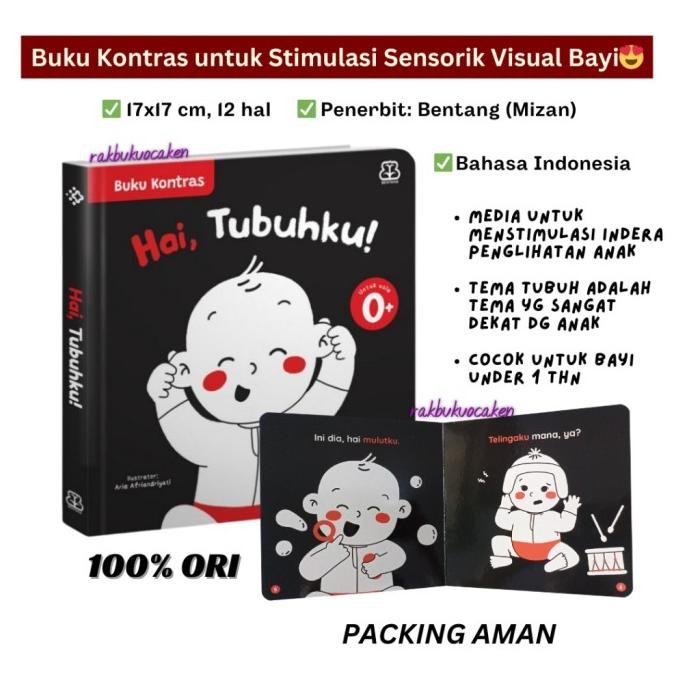 BOARDBOOK Buku Bayi Newborn Buku Anak Kontras : Hai, Tubuhku 