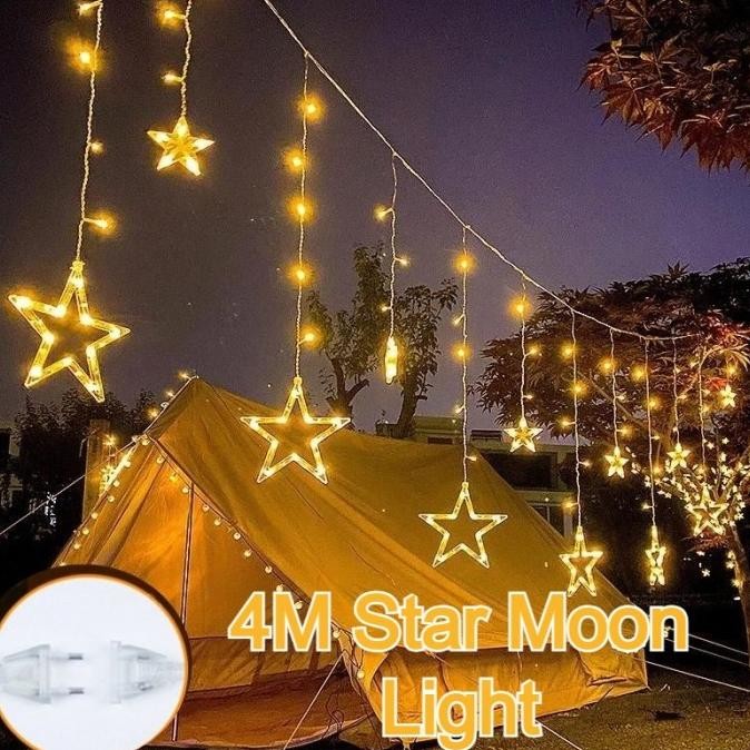 Lampu - Lampu Led Hiasan Idul Fitri / Lampu Tirai Bulan Bintang Kelap-Kelip