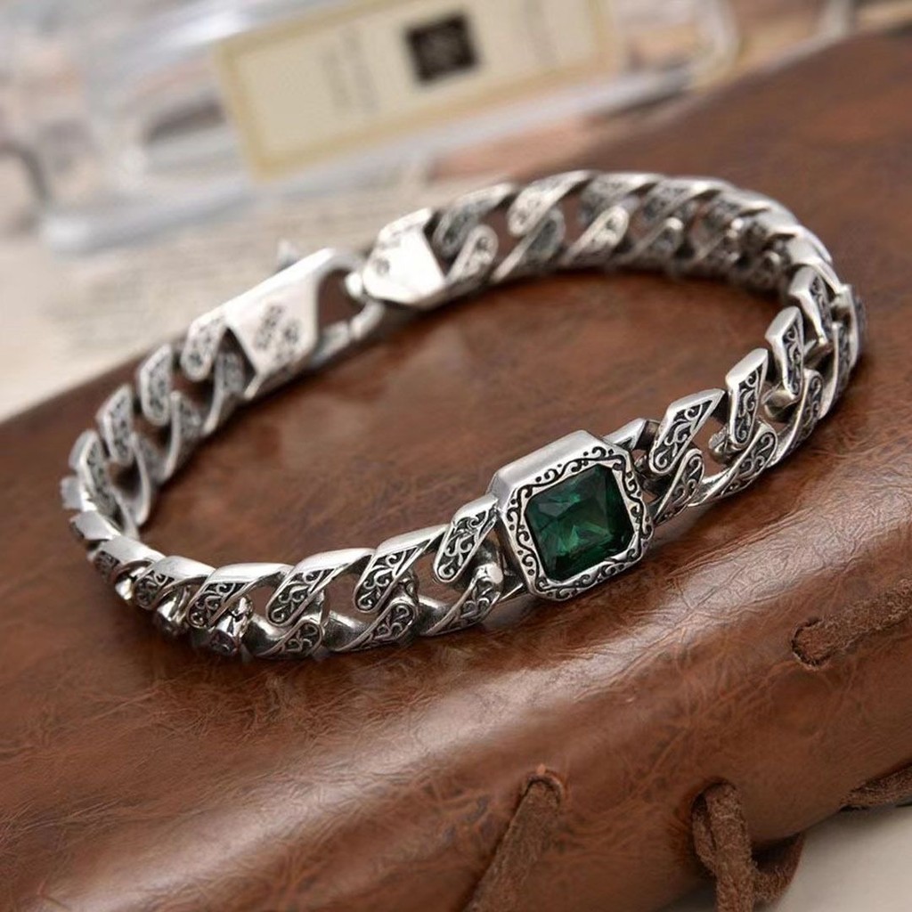 Gelang925Gelang Kuba Vintage Perak Murni Hadiah Kepribadian untuk Pria Pola Arabesque Fashion