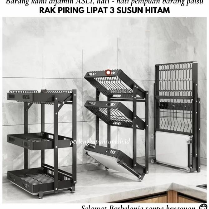 RAK PIRING LIPAT GANTUNG TEMBOK DINDING 3 SUSUN HITAM BLACK STAINLESS ISW