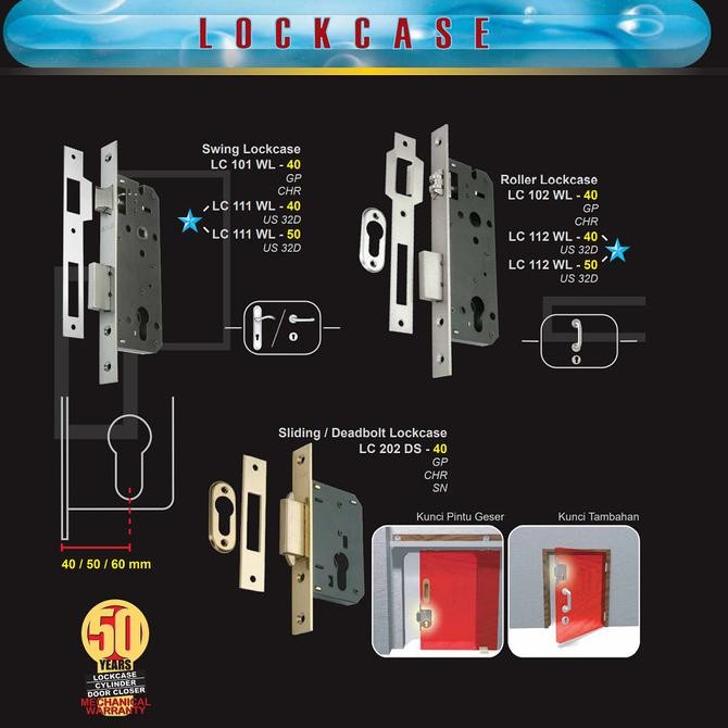 SOLID BODI KUNCI PINTU PELOR STAINLESS LC 112 WL 40 - WL 50 ECER / SET