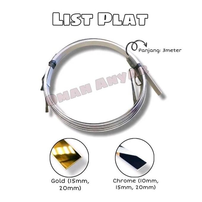 $+$+$+$+] 10CM List Lis Plat Strip Mirror Plat Besi 100mm Gold, Hitam, dan Chrome