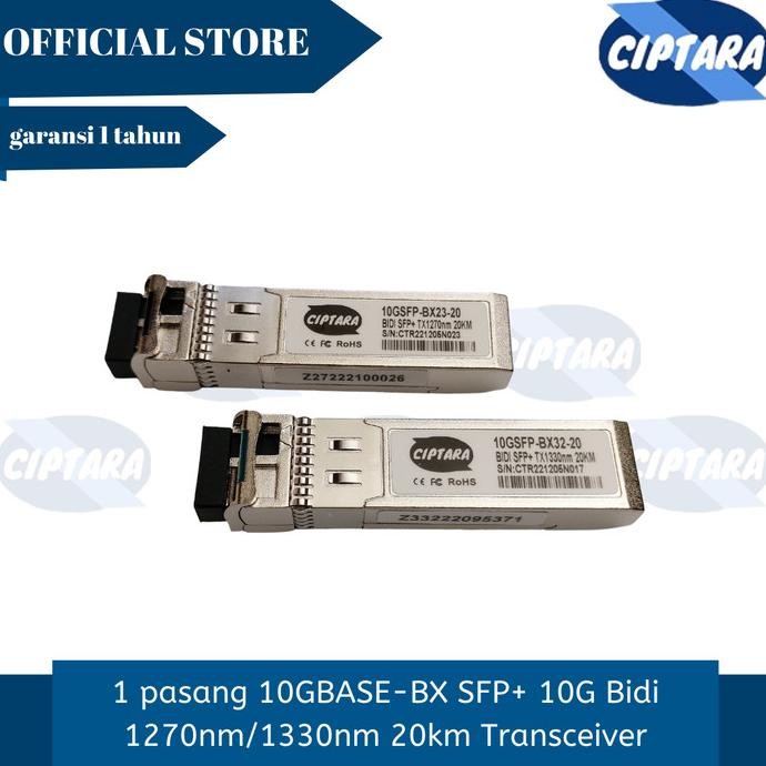 1 pasang 10GBASE-BX SFP+ 10G Bidi 1270nm/1330nm 20km Transceiver