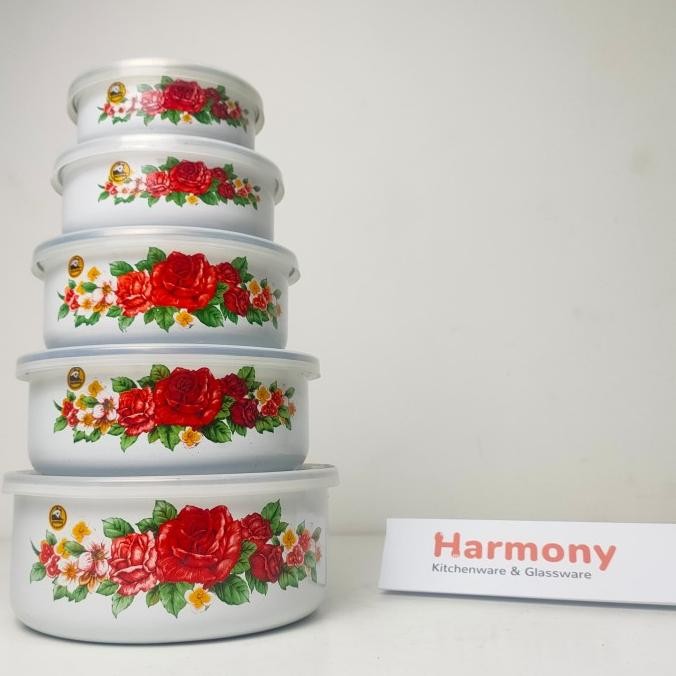 CO Maspion Mixing Bowl 5 Susun Panci Set Motif Bunga Enamel dan Tutup