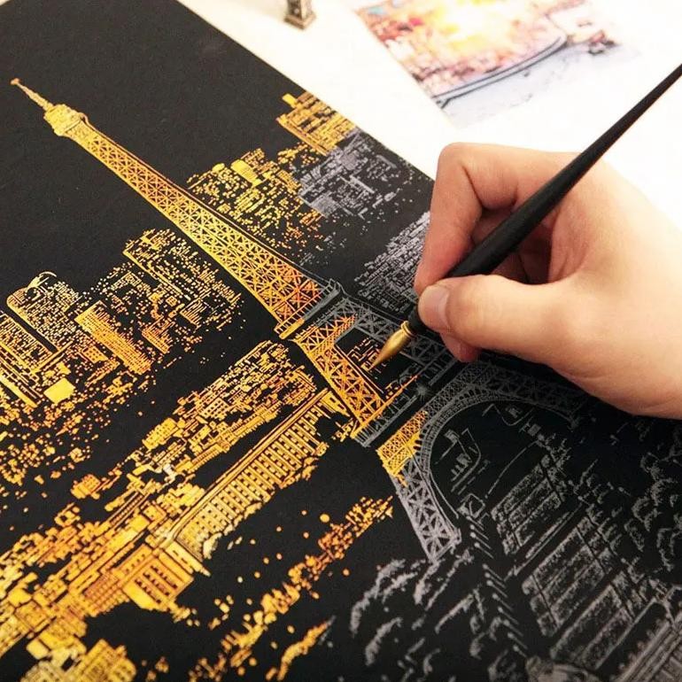 

Decorative painting scratch Scraping painting drawing paper world Sightseeing pictures home decoration birthday gifts
