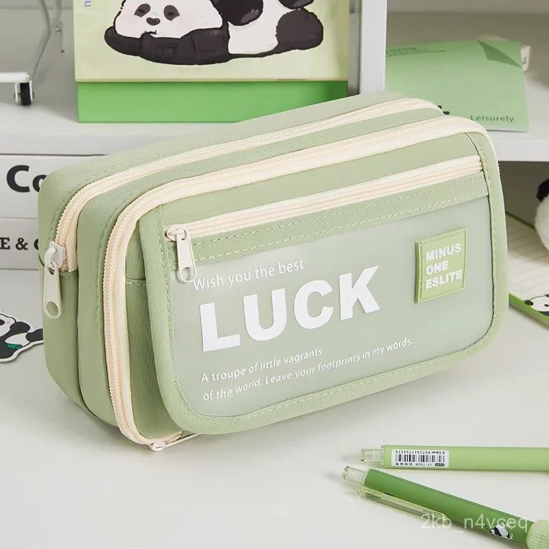 

Pencil Cases Green 3 Compartments Large Capacity Back To School Zippers Bag Pouch Pen Box For Boy Girl Large Supplies Stationery CPAE