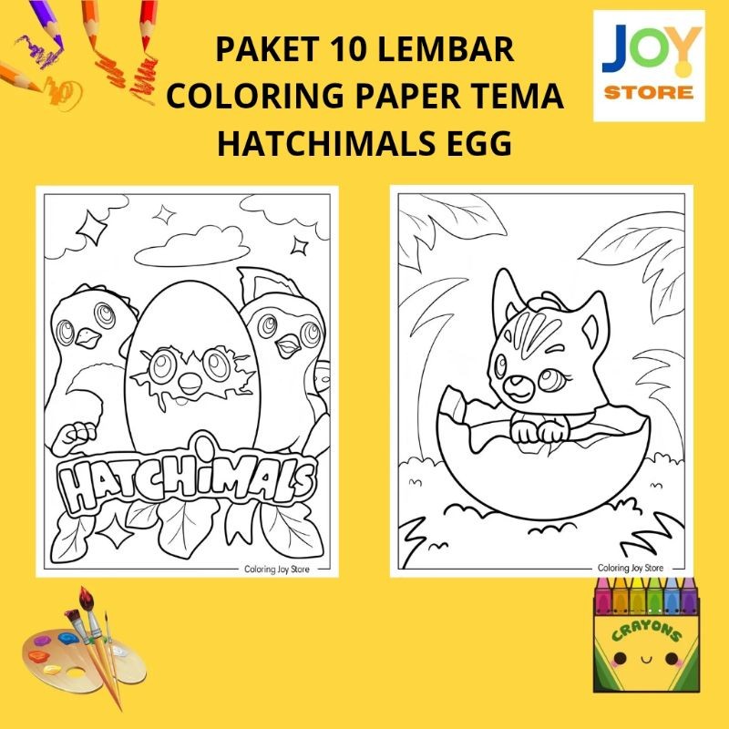 

PAKET 10 Lembar Kertas Gambar Mewarnai Tema Hatchimals Egg Ukuran A4 150 gsm - Coloring Paper 031