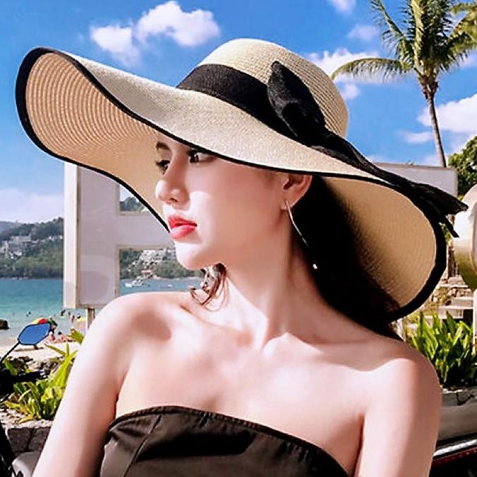 Redtree Topi Pantai Lebar Lit Hitam Topi Pantai Lebar Topi Pantai Dewaa T92