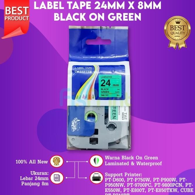 

HRG DISKON Compatible Label Tape Laminated TZE-751 24mm X 8m Black On Green