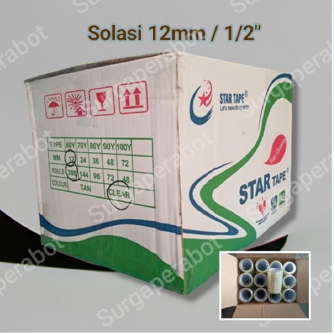 

BRG BARU Lakban Bening 12mm 1 dus isi 288 pcs 72yard Solasi 0.5 inch Selotip