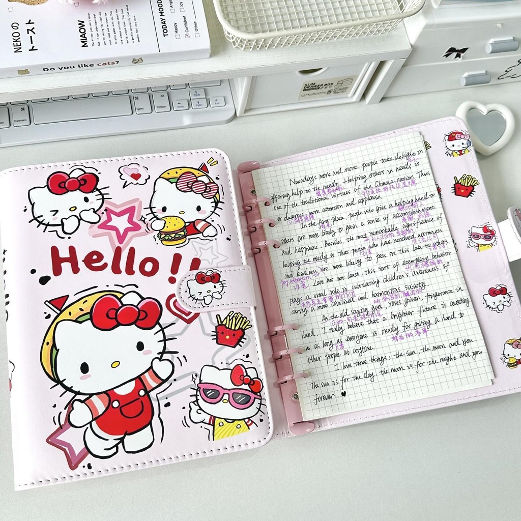 

Buku Catatan Kartun Berdaun Longgar#Hello Kitty PU Kulit A5KT Buku Catatan Kucing