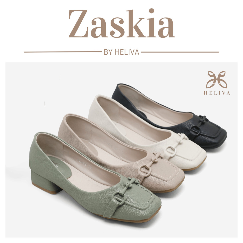 HELIVA ZASKIA Sepatu Wanita Kerja Polos Bahan Kulit Togo HV2688-1 Model Horsebit Hak Tahu 3cm Rendah