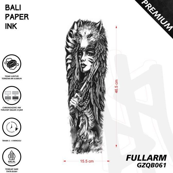 Tato Wolf Girl GZQB061 Stiker Tato By Bali Paper Ink Full Lengan Temporary irf