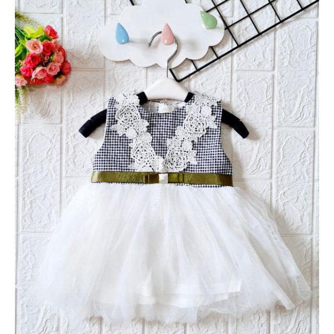 Dress Bayi Baju anak Perempuan Gaun pesta dres Biru putih 1 tahun L83