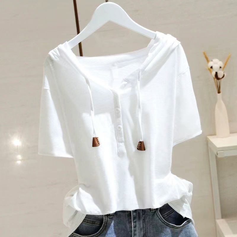 Baju Wanita Lengan Pendek, Baju Lengan Pendek Wanita Bertudung Gaya Korea T Baju Kaos