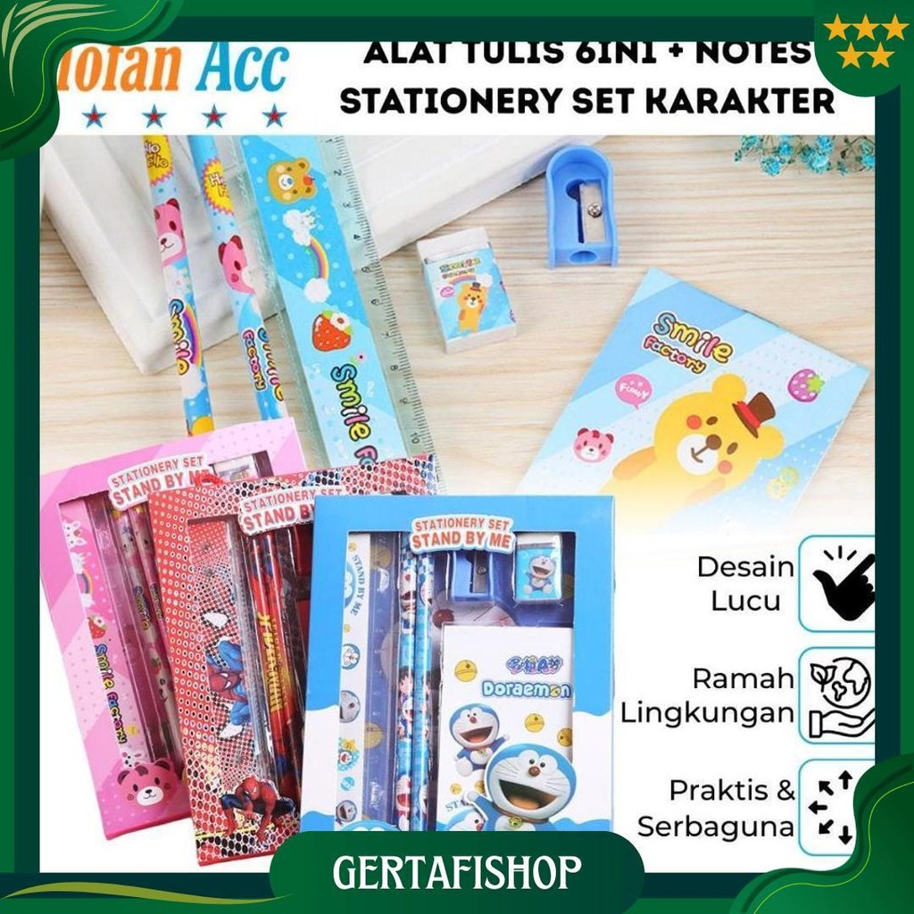 

Alat Tulis 6In1 + Notes Karakter Lucu / Paket Lengkap Kotak Box Pensil Penghapus Penggaris Rautan Buku Gambar Kartun Imut / Set Mini Stationery Character Isi 6 Pcs Atk Perlengkapan Anak Sekolah Hadiah Kado Ulang Tahun Souvenir Spiderman Mickey Mouse Mini