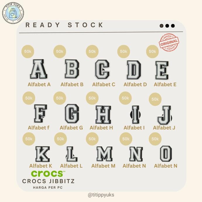 Jibbitz Crocs Satuan Huruf Angka