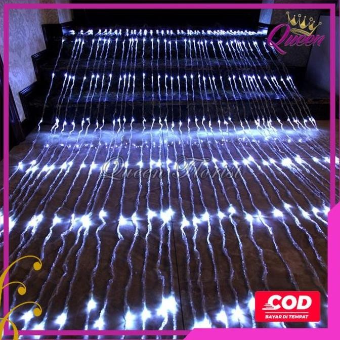 Lampu Air Terjun 3x3 Meter Waterfall Lighting Lampu Tirai Hujan LED Dekorasi