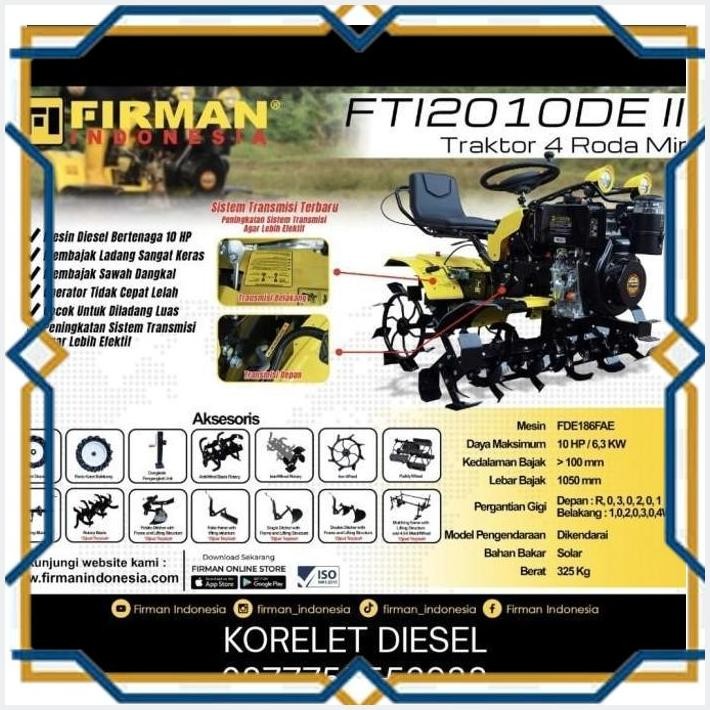 [KOR] TRAKTOR MINI BAJAK SAWAH RODA 4 FIRMAN DIESEL FTL 2010 DE