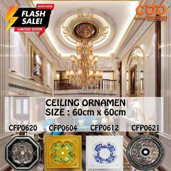 ORNAMEN LAMPU PLAFON GYPSUM PANEL PVC 60CM X 60CM - MODEL SEGI EMPAT BULAT OVAL BINTANG - AKSESORIS 